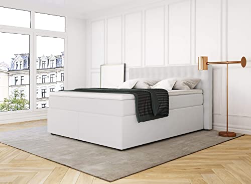 Betten Jumbo King Boxspringbett 180x200 cm 7-Zonen TFK Härtegrad H3 und Visco-Topper | Farbe Kunstleder Weiß | div. Größen verfügbar