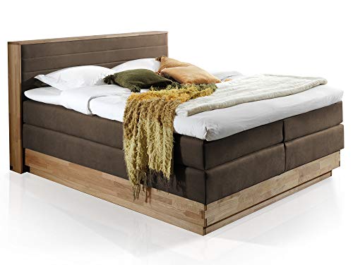 moebel-eins MENOTA Boxspringbett mit Bettkasten, massivem Holzrahmen und Bezug im Vintage Look, 160 x 200 cm, braun, Härtegrad 2+4